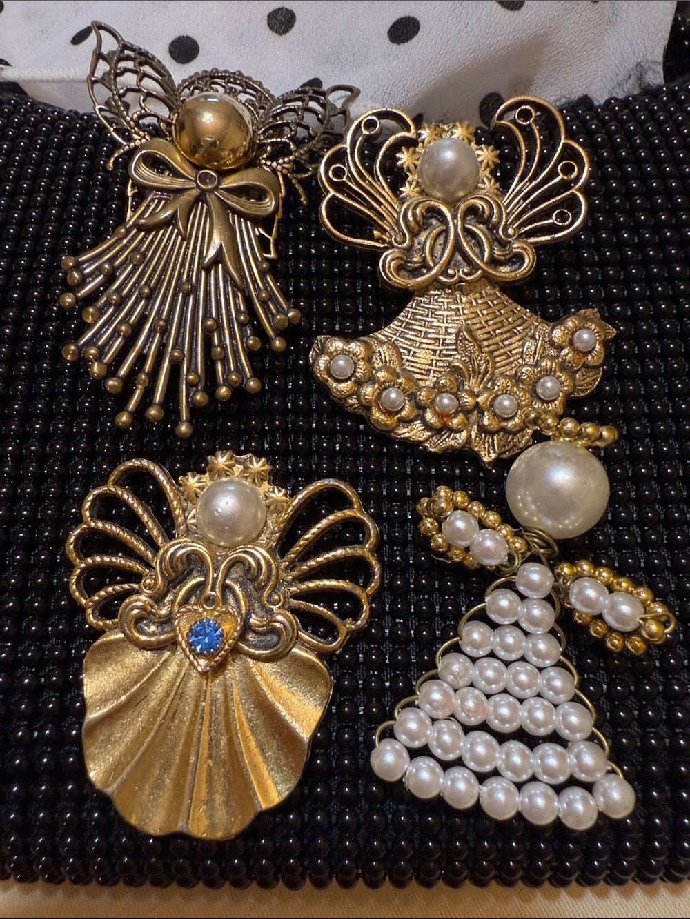 Gold-Tone Pearl Accent Angel Brooches - Set of 4